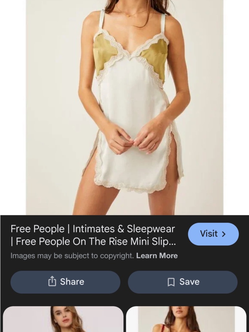 Free People Cream Slip with Olive Bust Panels